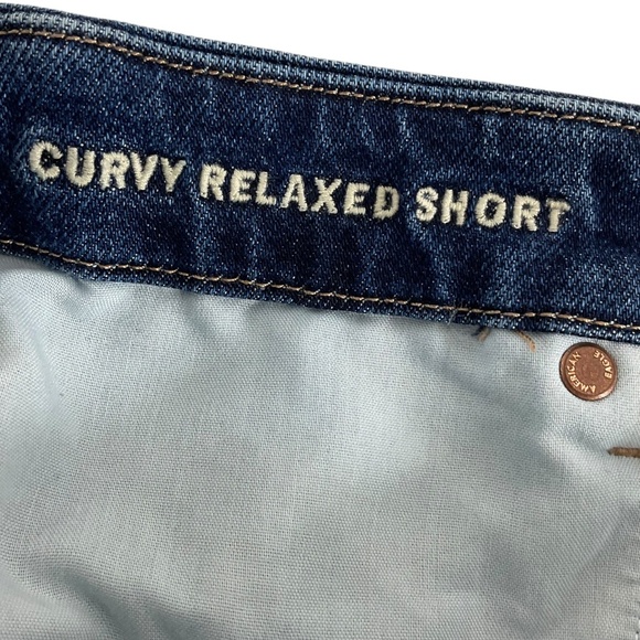 American Eagle Curvy Relaxed Short Denim Shorts Strigid High Rise Raw Hem Size 8 - Picture 6 of 9